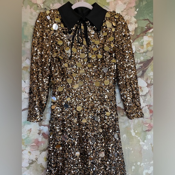 $650•Badgley Mischka•Gold & Silver Sequin Ombre Collared Dress•NEW! - Picture 11 of 17